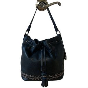 The Sak Black Bucket Bag, Stud Detail, 100% Leather.